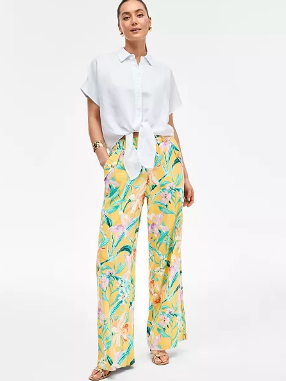 ⁠INC International Concepts Floral Linen Blend Wide Leg Pants XL